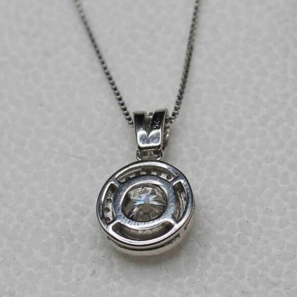 1 Ct Moissanite Halo Pendant Necklace Rhodium Plated Stamped 925 Sterling Silver - Picture 5 of 9